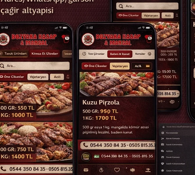 Bozkaya menü ekranları